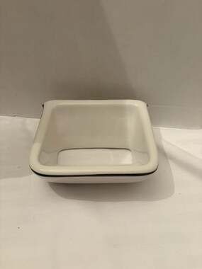 Vintage White Enamelware Wall-Mount Soap Dish with Black Rim